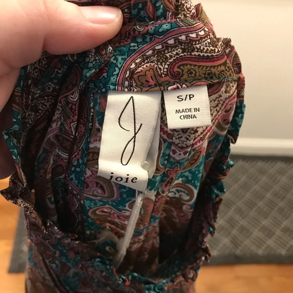 NWT Joie Paisley Long Sleeve Blouse Small XS brown teal green pink Top - Picture 11 of 12